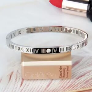 Silver Roman Numeral Bangle Bracelet